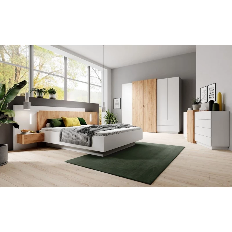 Zostava do spálne s posteľou 160x200 SYLVANIA 1 - dub kraft zlatý / biela + LED osvetlenie ZDARMA