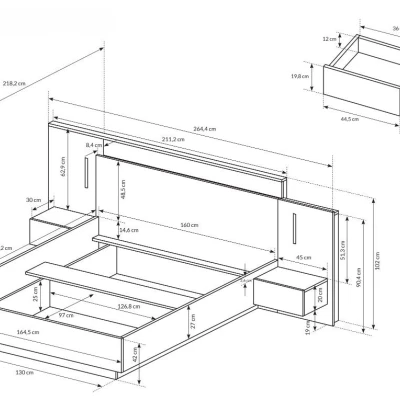 Zostava do spálne s posteľou 160x200 SYLVANIA 1 - dub kraft zlatý / biela + LED osvetlenie ZDARMA