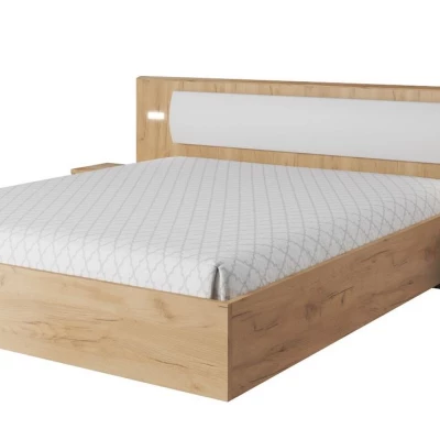 Nábytok do spálne s posteľou 160x200 HELFIN 2 - dub kraft zlatý / biely + LED osvetlenie ZDARMA