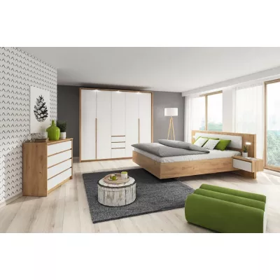 Zostava do spálne s posteľou 160x200 HELFIN 1 - dub kraft zlatý / biela + LED osvetlenie ZDARMA