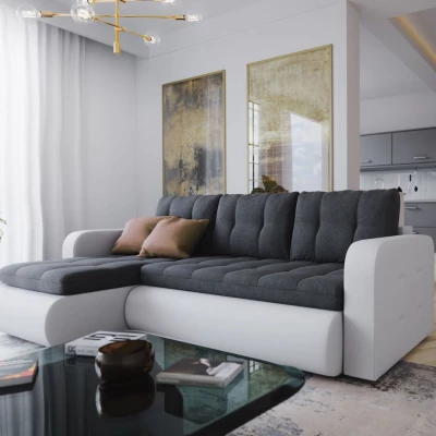 Rozkladacia sedačka s úložným priestorom SANILA - biela ekokoža / antracitová