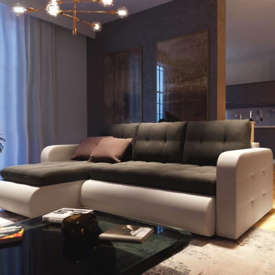 Rozkladacia sedačka s úložným priestorom SANILA - biela ekokoža / antracitová