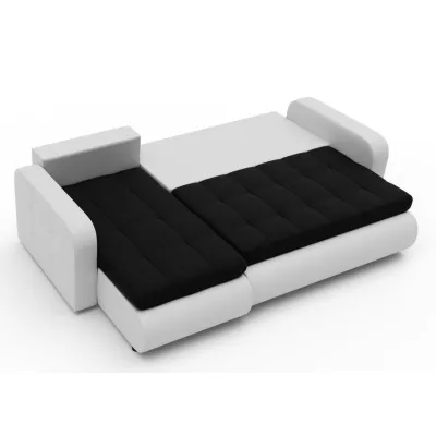 Rozkladacia sedačka s úložným priestorom SANILA - biela ekokoža / antracitová