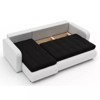 Rozkladacia sedačka s úložným priestorom SANILA - biela ekokoža / antracitová