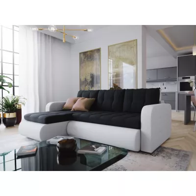 Rozkladacia sedačka s úložným priestorom SANILA - biela ekokoža / čierna