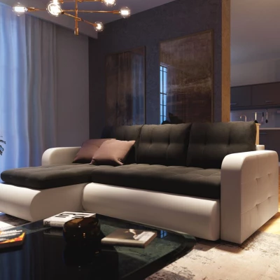 Rozkladacia sedačka s úložným priestorom SANILA - biela ekokoža / čierna