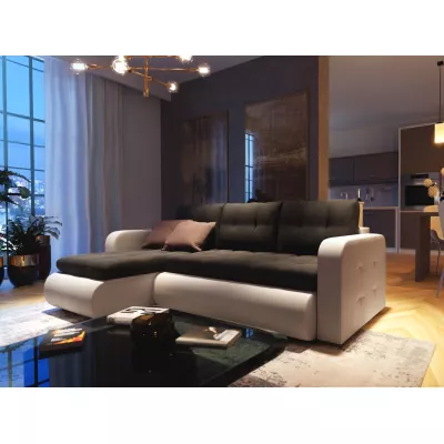 Rozkladacia sedačka s úložným priestorom SANILA - biela ekokoža / čierna