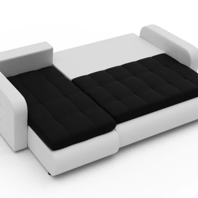 Rozkladacia sedačka s úložným priestorom SANILA - biela ekokoža / čierna