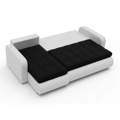 Rozkladacia sedačka s úložným priestorom SANILA - biela ekokoža / čierna