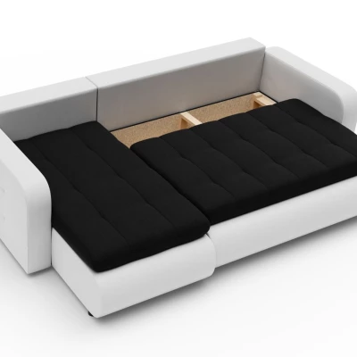 Rozkladacia sedačka s úložným priestorom SANILA - biela ekokoža / čierna