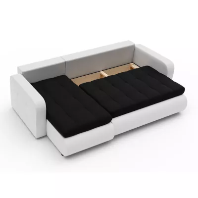 Rozkladacia sedačka s úložným priestorom SANILA - biela ekokoža / čierna