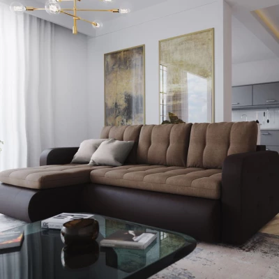 Rozkladacia sedačka s úložným priestorom SANILA - hnedá ekokoža / béžová