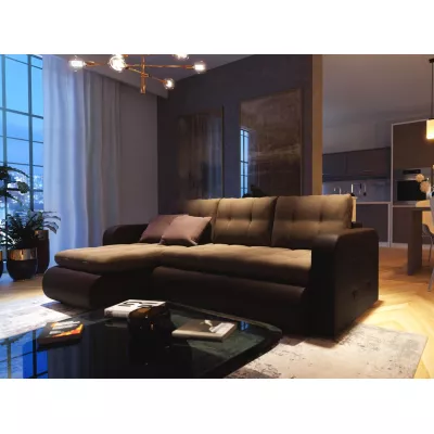 Rozkladacia sedačka s úložným priestorom SANILA - hnedá ekokoža / béžová