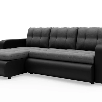 Rozkladacia sedačka s úložným priestorom SANILA - čierna ekokoža / šedá