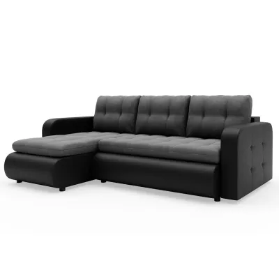 Rozkladacia sedačka s úložným priestorom SANILA - čierna ekokoža / šedá