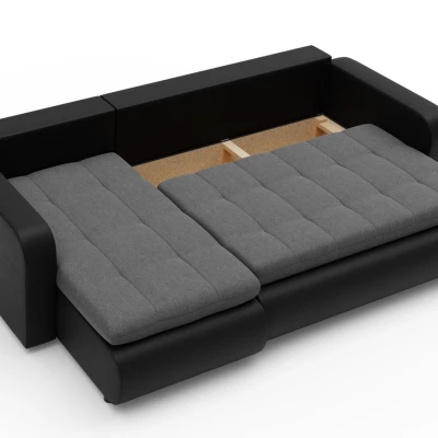 Rozkladacia sedačka s úložným priestorom SANILA - čierna ekokoža / šedá