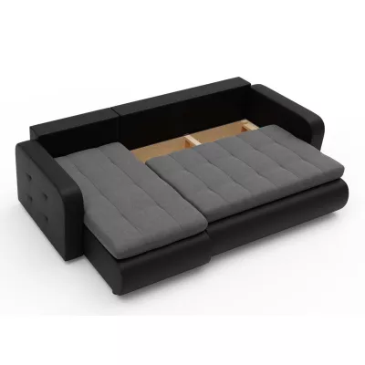 Rozkladacia sedačka s úložným priestorom SANILA - čierna ekokoža / šedá