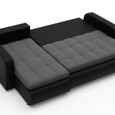 Rozkladacia sedačka s úložným priestorom SANILA - čierna ekokoža / šedá