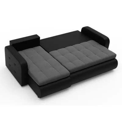 Rozkladacia sedačka s úložným priestorom SANILA - čierna ekokoža / šedá