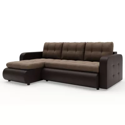 Rozkladacia sedačka s úložným priestorom SANILA - hnedá ekokoža / béžová