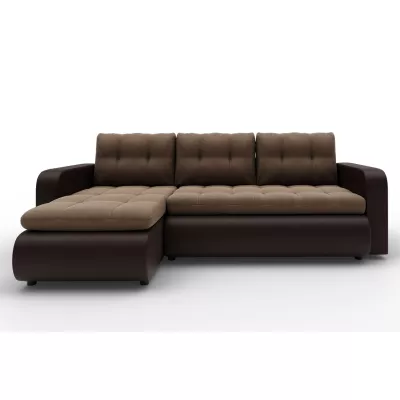 Rozkladacia sedačka s úložným priestorom SANILA - hnedá ekokoža / béžová