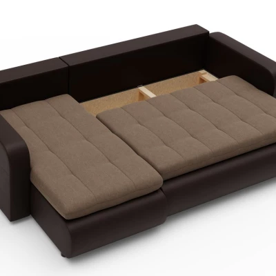 Rozkladacia sedačka s úložným priestorom SANILA - hnedá ekokoža / béžová