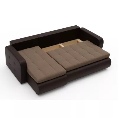 Rozkladacia sedačka s úložným priestorom SANILA - hnedá ekokoža / béžová