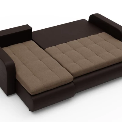 Rozkladacia sedačka s úložným priestorom SANILA - hnedá ekokoža / béžová