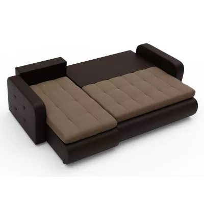 Rozkladacia sedačka s úložným priestorom SANILA - hnedá ekokoža / béžová