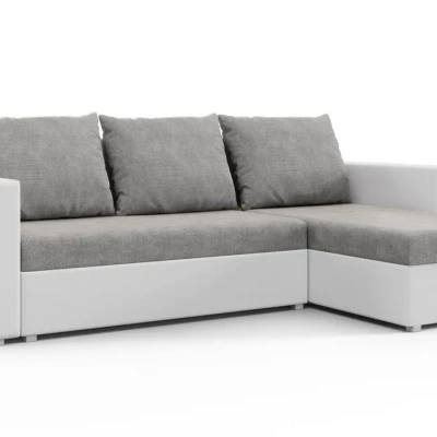 Rohová rozkladacia sedačka MOSREN - biela ekokoža / šedá