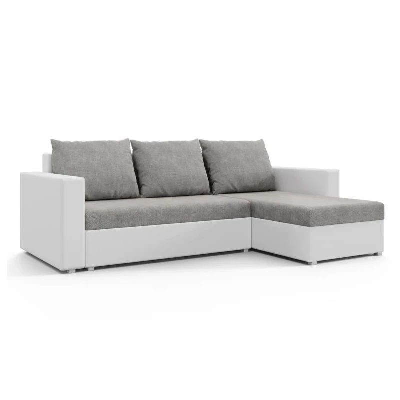 Rohová rozkladacia sedačka MOSREN - biela ekokoža / šedá