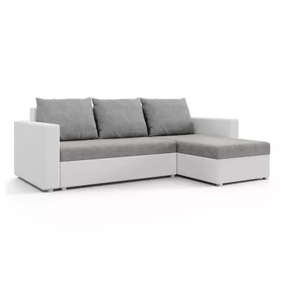 Rohová rozkladacia sedačka MOSREN - biela ekokoža / šedá