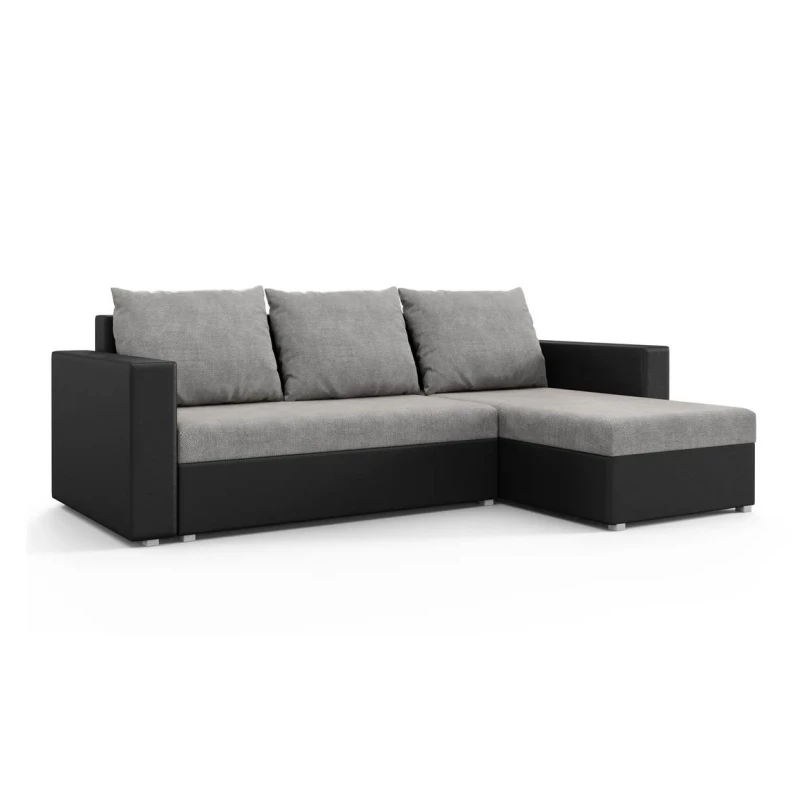 Rohová rozkladacia sedačka MOSREN - čierna ekokoža / šedá