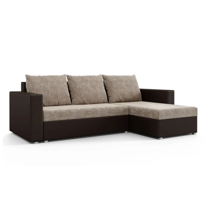 Rohová rozkladacia sedačka MOSREN - hnedá ekokoža / cappuccino
