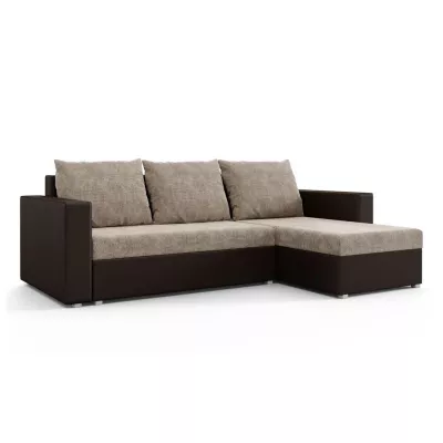 Rohová rozkladacia sedačka MOSREN - hnedá ekokoža / cappuccino