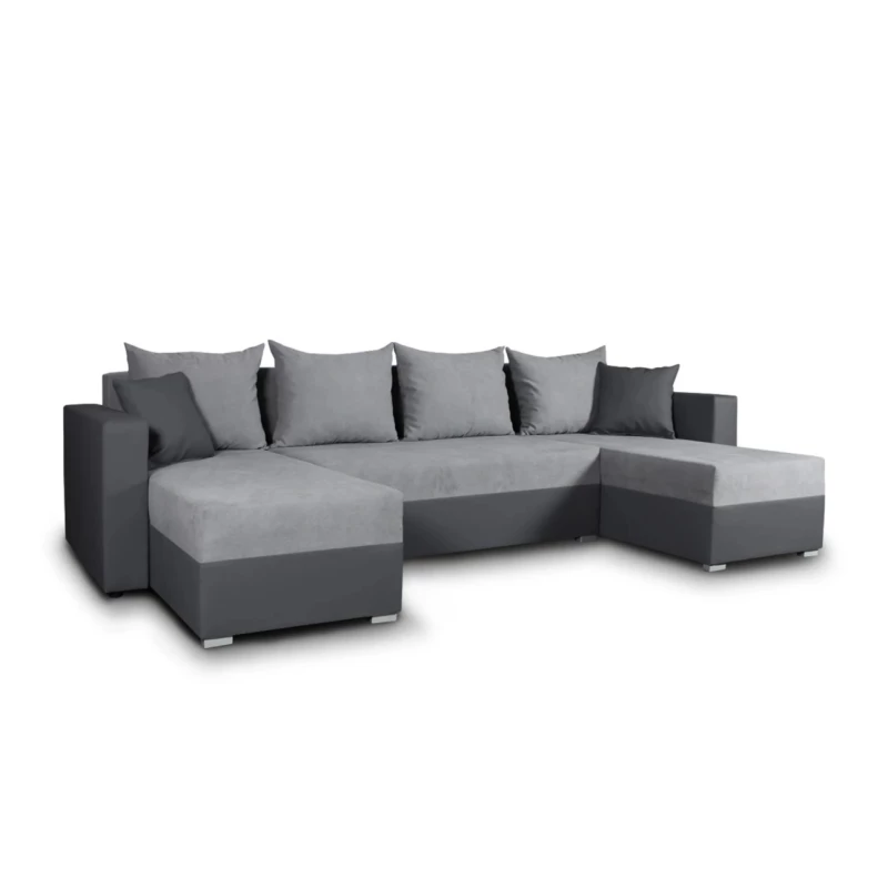 Rozkladacia sedačka do tvaru U MOSREN - šedá ekokoža / šedá