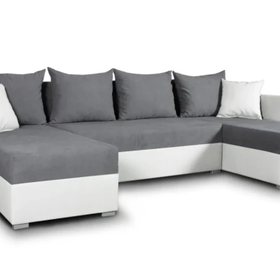 Rozkladacia sedačka do tvaru U MOSREN - biela ekokoža / šedá