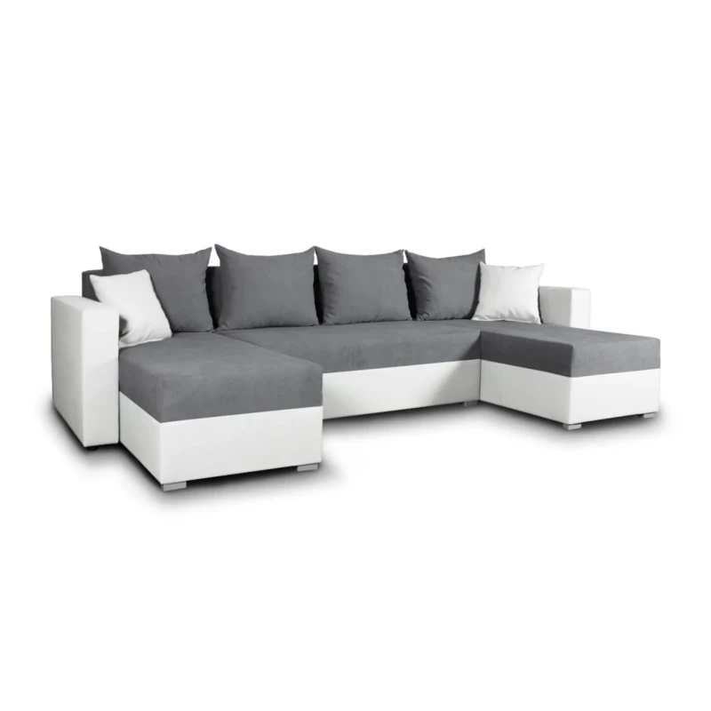 Rozkladacia sedačka do tvaru U MOSREN - biela ekokoža / šedá