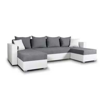 Rozkladacia sedačka do tvaru U MOSREN - biela ekokoža / šedá