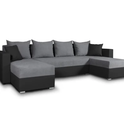 Rozkladacia sedačka do tvaru U MOSREN - čierna ekokoža / šedá