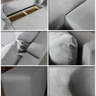 Rozkladacia sedačka do tvaru U MOSREN - šedá ekokoža / šedá