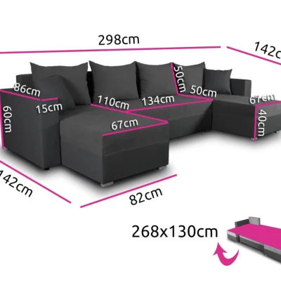 Rozkladacia sedačka do tvaru U MOSREN - šedá ekokoža / šedá