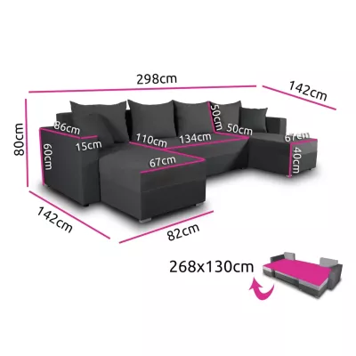 Rozkladacia sedačka do tvaru U MOSREN - šedá ekokoža / šedá