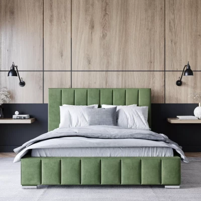 Čalúnená posteľ 140x200 MANUELA 2 s úložným priestorom - zelená