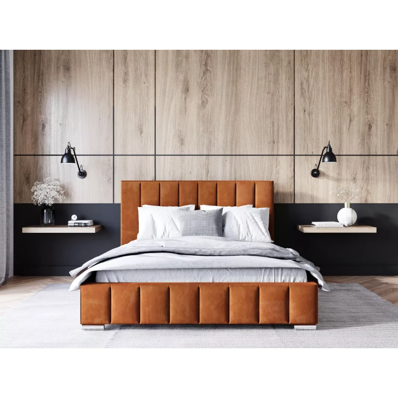 Čalúnená posteľ 140x200 MANUELA 2 s úložným priestorom - tehlová