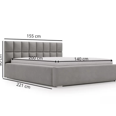 Čalúnená posteľ 140x200 RICARDINA 2 s prešívaným čelom - šedá