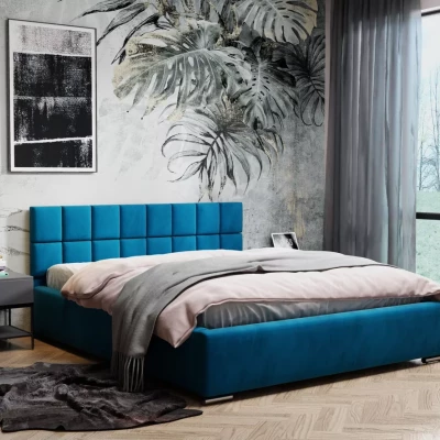 Čalúnená posteľ 160x200 RICARDINA s prešívaným čelom - tmavo modrá