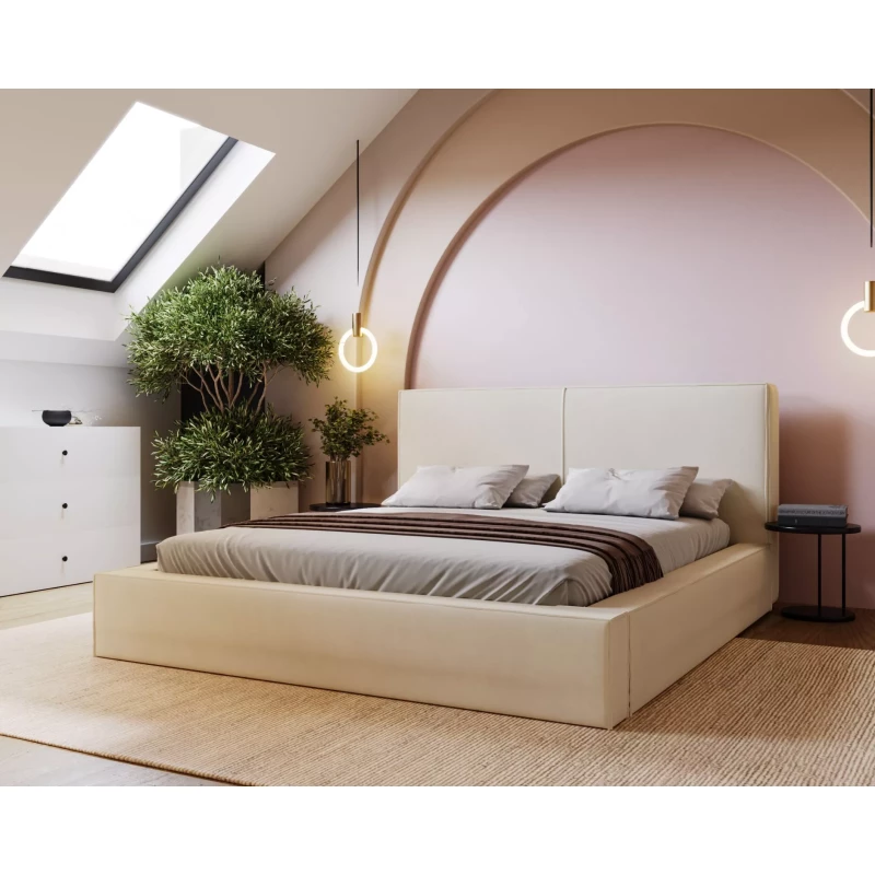 Jednoduchá čalúnená posteľ 120x200 NIDIA 2 s úložným priestorom - vanilková