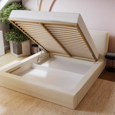 Jednoduchá čalúnená posteľ 120x200 NIDIA 2 s úložným priestorom - vanilková