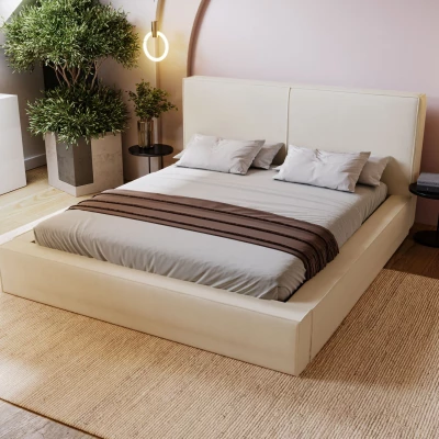 Jednoduchá čalúnená posteľ 120x200 NIDIA 2 s úložným priestorom - vanilková